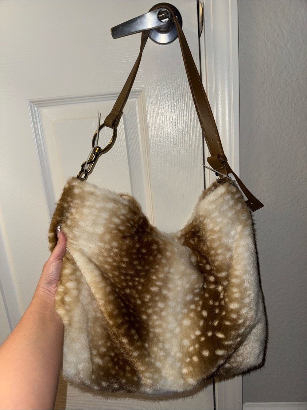 Steve Madden Faux Fur Deer Print Hobo Bag Shoulder Bag New with Tags
